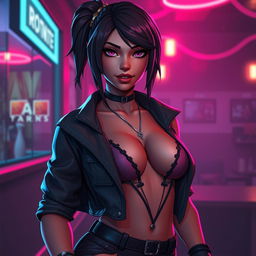 A character similar to Ruby from Fortnite depicted in a sensual yet tasteful artistic rendition