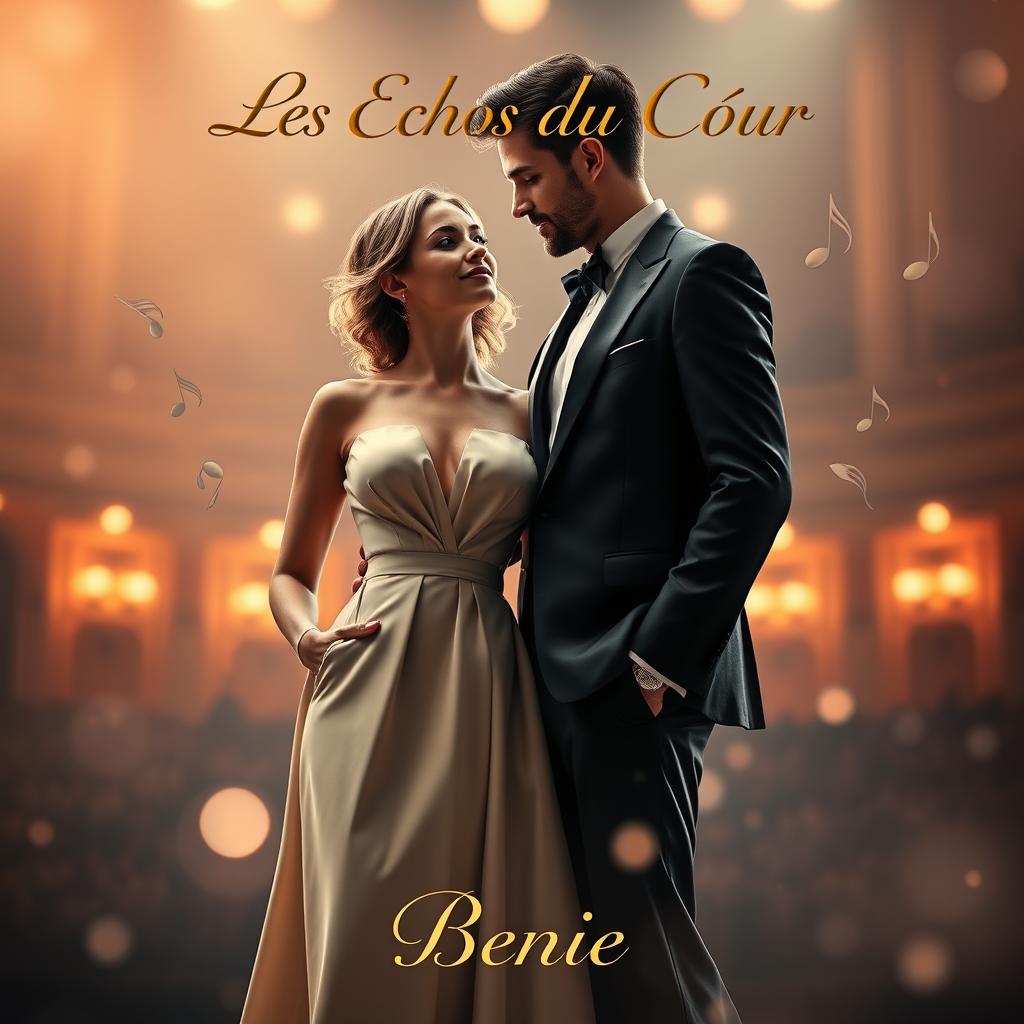 A romantic book cover for "Les Échos du Cœur" showcasing an elegant couple