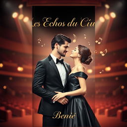 A romantic book cover for "Les Échos du Cœur" showcasing an elegant couple