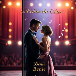 A romantic book cover for "Les Échos du Cœur" showcasing an elegant couple