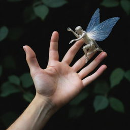 An enhanced version of the male fairy hand, now grained with more dirt and exhibiting an ethereal glow, emphasizing its magical and earthly connection.