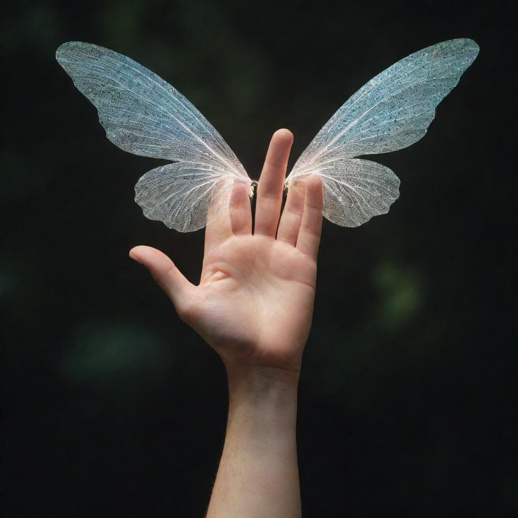 An enhanced version of the male fairy hand, now grained with more dirt and exhibiting an ethereal glow, emphasizing its magical and earthly connection.