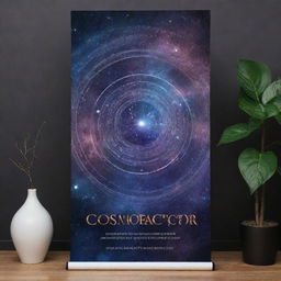 Design a banner featuring a beautiful centered 'COSMOFACTOR' inscription, with a realistic cosmic, enigmatic, and mystical theme.