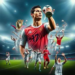 A detailed montage of Cristiano Ronaldo's illustrious football career, featuring him in various iconic moments on the pitch