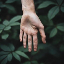 The male fairy hand with even dirtier fingertips, lending an organic feel. The picture is visually refined with a moody, darker filter, highlighting the gritty, earthy essence.