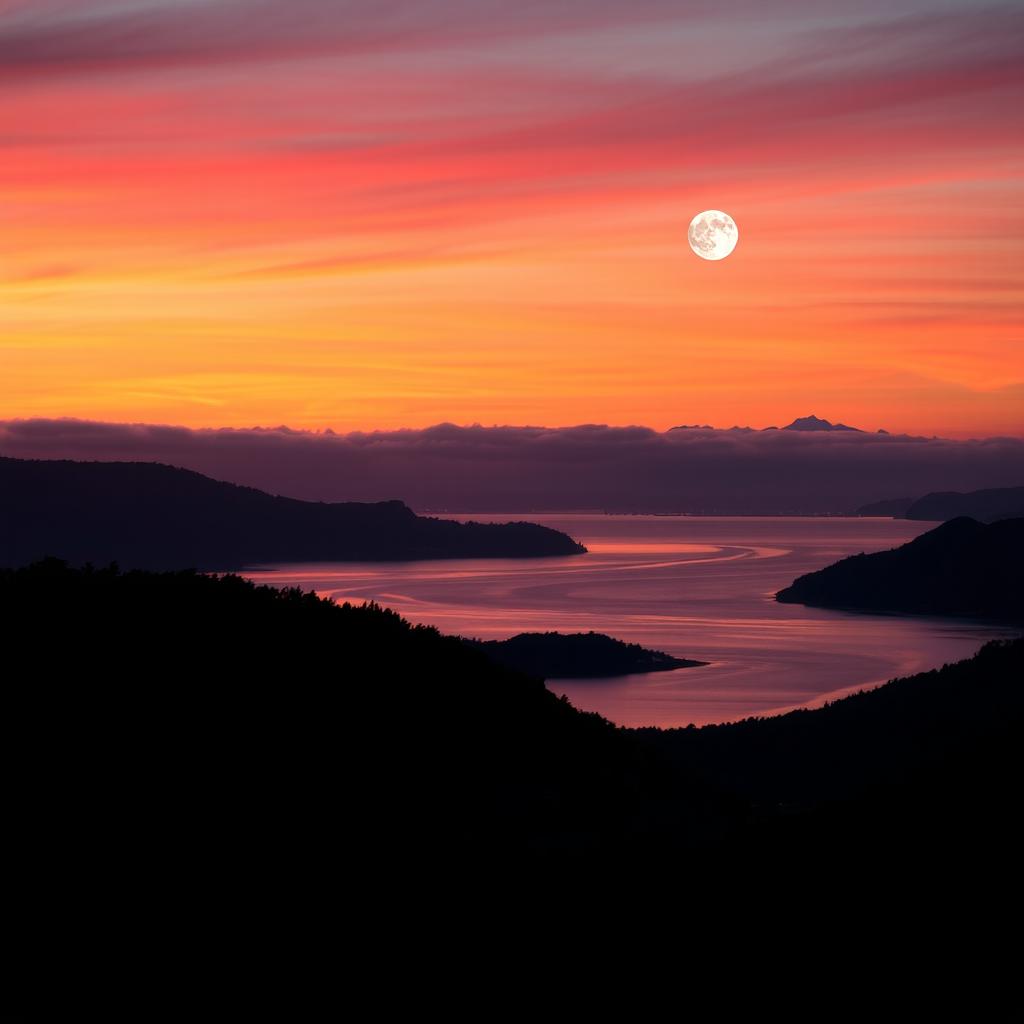 A breathtaking view of a Whangarei sunset, with vibrant hues of orange, pink, and purple painting the sky