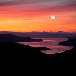 A breathtaking view of a Whangarei sunset, with vibrant hues of orange, pink, and purple painting the sky