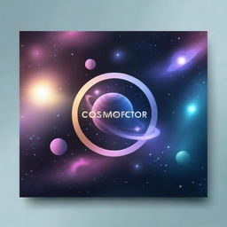 Create a banner design with the word 'COSMOFACTOR' prominently in the centre, enveloped by a cosmic, mysterious, and mystical theme, rendered realistically.