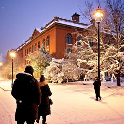 A picturesque scene of Temple Street Hospital covered in a blanket of snow