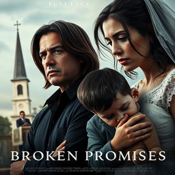 A cinematic and emotional movie poster for "Broken Promises," depicting a sensitive portrayal of domestic violence