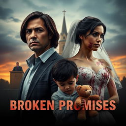 A cinematic and emotional movie poster for "Broken Promises," depicting a sensitive portrayal of domestic violence