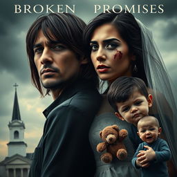 A cinematic and emotional movie poster for "Broken Promises," depicting a sensitive portrayal of domestic violence