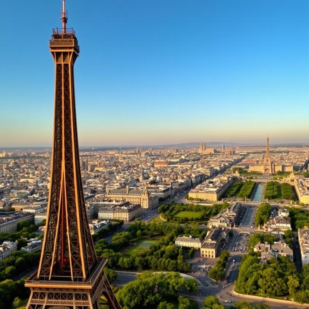 A stunning view from the top of the Eiffel Tower, overlooking the cityscape of Paris