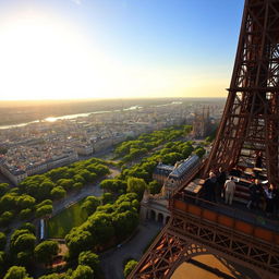 A stunning view from the top of the Eiffel Tower, overlooking the cityscape of Paris