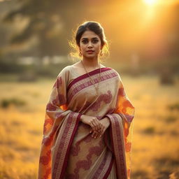 A woman elegantly wearing a traditional Mekhela Chadar, an Assamese two-piece garment