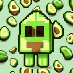 A profile picture merging Minecraft elements with an avocado theme. Include visuals such as a Minecraft avatar shaped like an avocado or an avocado designed in pixel art.