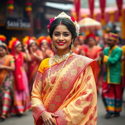 A stunning portrayal of a traditional Assamese woman in a Bihu Mekhela Sador