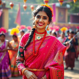 A stunning portrayal of a traditional Assamese woman in a Bihu Mekhela Sador