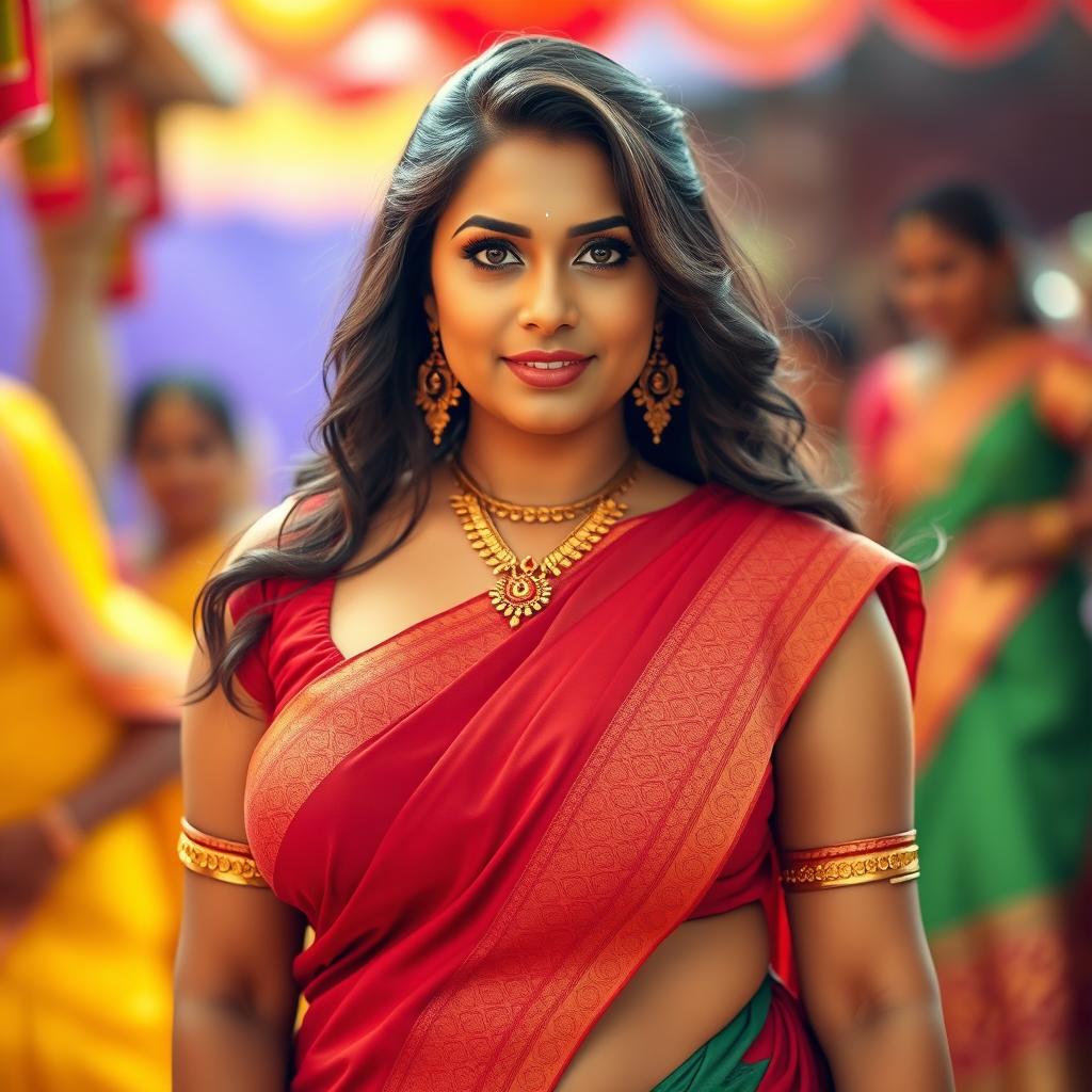 A voluptuous Indian woman with big breasts, wearing traditional South Asian attire