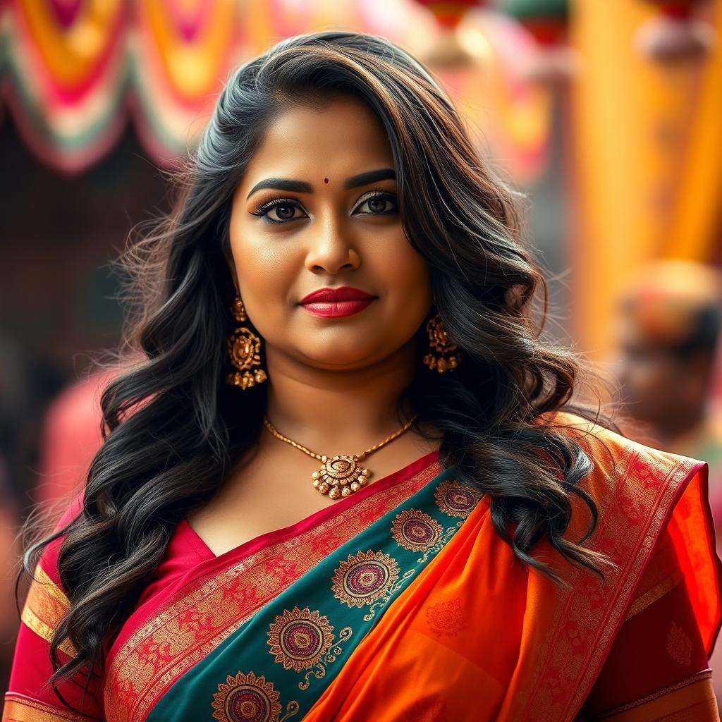 A voluptuous Indian woman with big breasts, wearing traditional South Asian attire