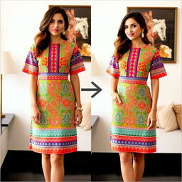 A modern twist on the traditional Mekhela Chadar, transformed into a stylish short dress