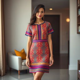 A modern twist on the traditional Mekhela Chadar, transformed into a stylish short dress