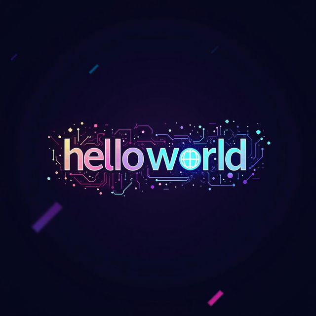 A creative and futuristic logo design for an NFT project featuring the phrase 'hello world'