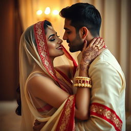 A beautiful woman adorned in a Cream and Red Mekhela Chadar, the elegant drapes of the traditional garment accentuating her graceful form