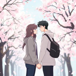 Anime-style artwork featuring Beomgyu and Yeonjun in an affectionate and loving scene, portraying them in a beautiful and serene setting