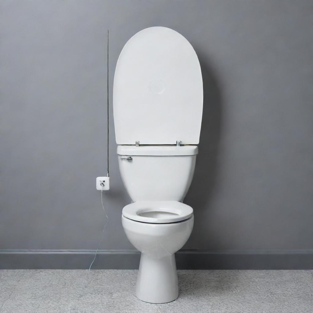 A peculiar hybrid object, half-loo, half-antenna, representing a surreal quirky concept with the traditional toilet morphing into a giant communication antenna.
