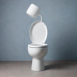 A peculiar hybrid object, half-loo, half-antenna, representing a surreal quirky concept with the traditional toilet morphing into a giant communication antenna.