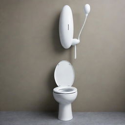 A peculiar hybrid object, half-loo, half-antenna, representing a surreal quirky concept with the traditional toilet morphing into a giant communication antenna.