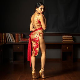 A stunning Thai teacher, elegantly positioned to highlight her sexy legs