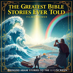 A beautifully illustrated movie poster for 'The Greatest Bible Stories Ever Told Films Primer'