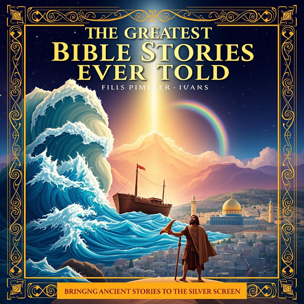 A beautifully illustrated movie poster for 'The Greatest Bible Stories Ever Told Films Primer'