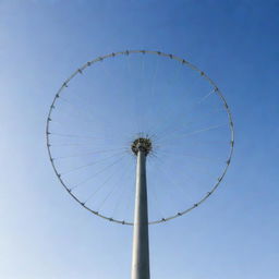 A detailed portrayal of a loop antenna, with its distinctive circular structure and metallic texture reflecting light. It's set against a clear sky highlighting its significance in signal transmission.