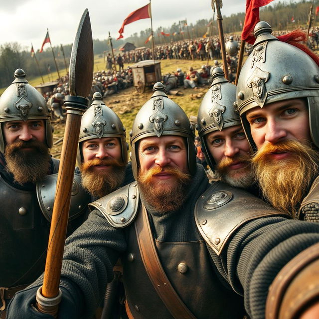 a historical reimagining capturing the Hussite victory over the Crusaders as if taken as a selfie