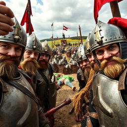 a historical reimagining capturing the Hussite victory over the Crusaders as if taken as a selfie