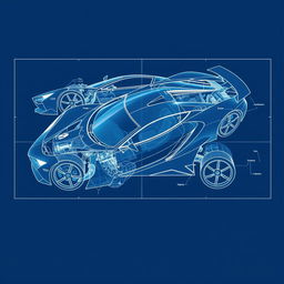 A detailed blueprint of a modern sports car, showcasing its intricate design and technical specifications