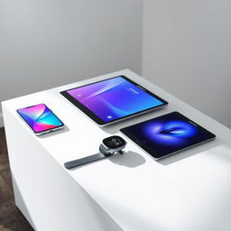 A collection of the latest Samsung electronic gadgets displayed on a sleek modern table