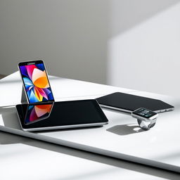 A collection of the latest Samsung electronic gadgets displayed on a sleek modern table