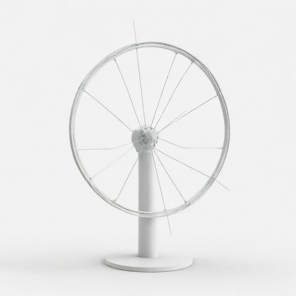A detailed and technical depiction of a loop antenna structure, featuring its circular design, mounting structure, and cable connections, set against a simple white background for clarity.