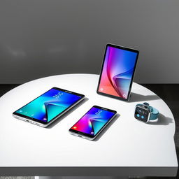 A collection of the latest Samsung electronic gadgets displayed on a sleek modern table