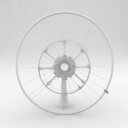 A detailed and technical depiction of a loop antenna structure, featuring its circular design, mounting structure, and cable connections, set against a simple white background for clarity.