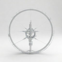 A detailed and technical depiction of a loop antenna structure, featuring its circular design, mounting structure, and cable connections, set against a simple white background for clarity.