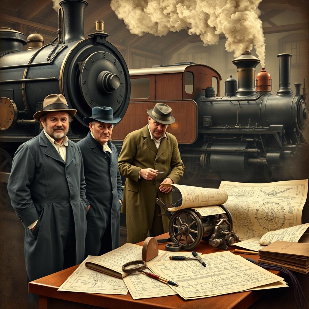 Historical portrayal of the first transportation engineers for railways, showcasing the early development and innovations in railway engineering