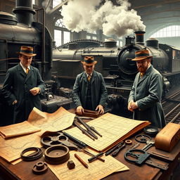 Historical portrayal of the first transportation engineers for railways, showcasing the early development and innovations in railway engineering