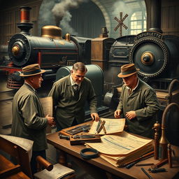 Historical portrayal of the first transportation engineers for railways, showcasing the early development and innovations in railway engineering