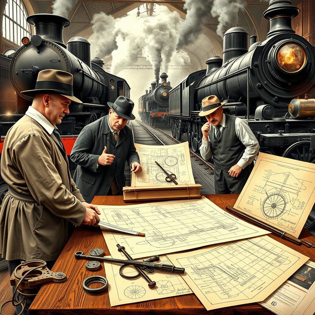 Historical portrayal of the first transportation engineers for railways, showcasing the early development and innovations in railway engineering