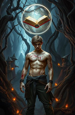 A fantasy book cover depicting a magical forest with dark and mysterious elements